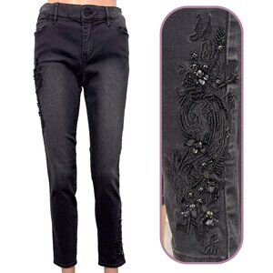 White House Black Market Embellished Dark Wash Skinny Ankle Classic Rise Jeans